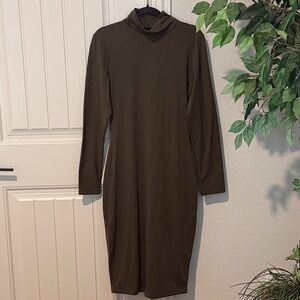 Elegant Olive Green Turtleneck Dress